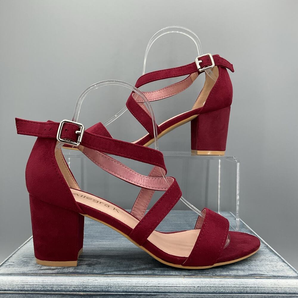 Allegra K Red Block Heel Sandals with Strappy Design